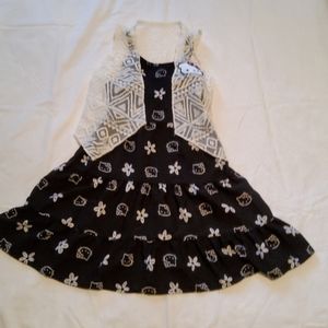 Hello Kitty patterned black dress with cardigan